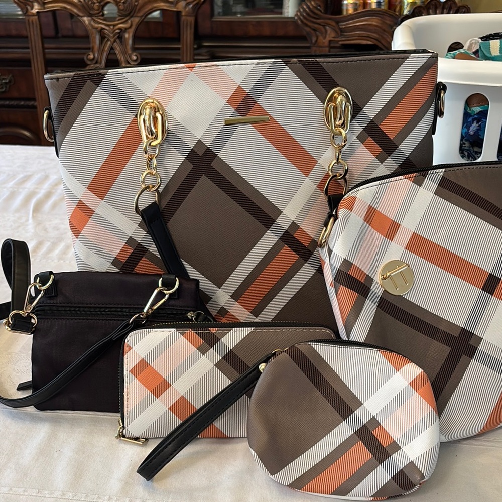 Plaid Multi-Color Tote Bag Set
